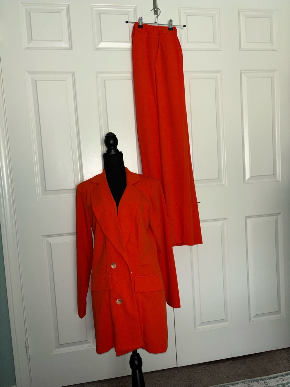 Ashley Stewart Vibrant Orange Double-Breasted Blazer and Trousers Set